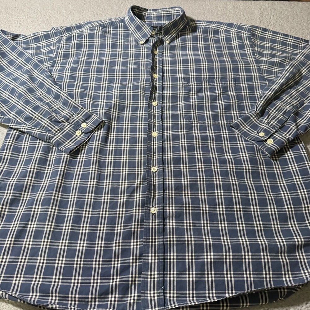 Eddie‎ Bauer Standard Long Sleeve Navy Button Down Plaid Shirt Size Extra Large
